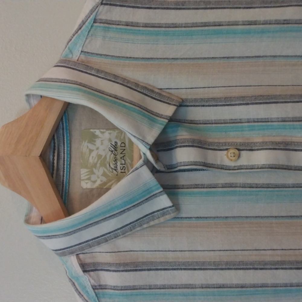 Tasso Elba Island Cotton Multicolor Stripe Summer Shirt (Large)